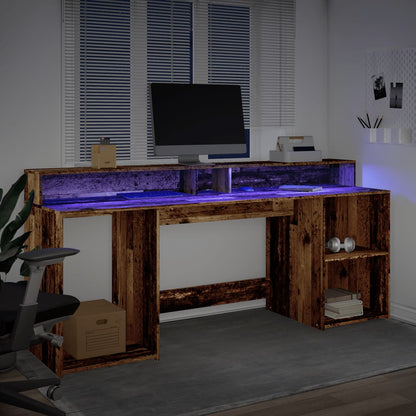 Desk with LED lighting 200x55x91 cm processed wood old wood