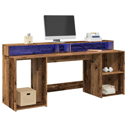 Desk with LED lighting 200x55x91 cm processed wood old wood