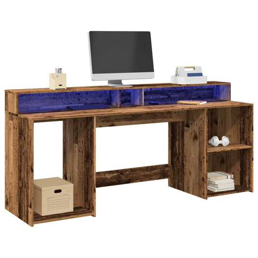 Desk with LED lighting 200x55x91 cm processed wood old wood