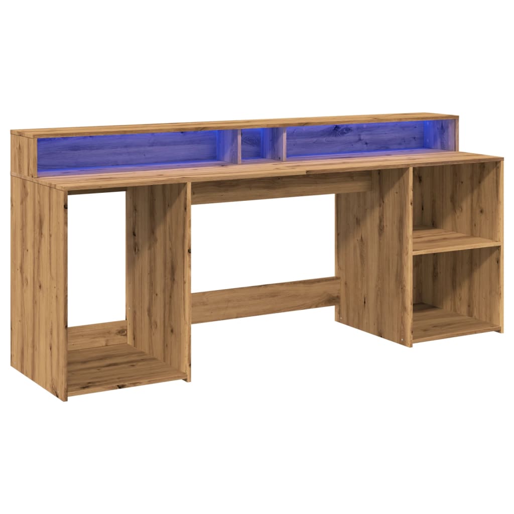 Desk with LED lighting 200x55x91 cm wood artisanal oak