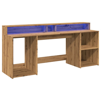 Desk with LED lighting 200x55x91 cm wood artisanal oak