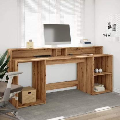 Desk with LED lighting 200x55x91 cm wood artisanal oak