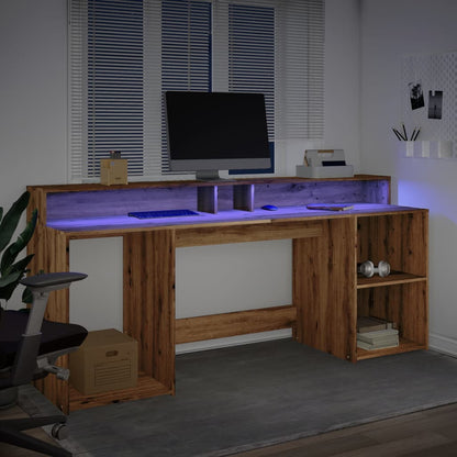 Desk with LED lighting 200x55x91 cm wood artisanal oak