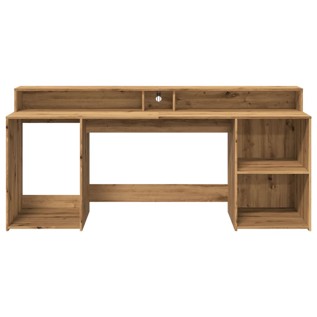 Desk with LED lighting 200x55x91 cm wood artisanal oak