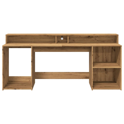 Desk with LED lighting 200x55x91 cm wood artisanal oak
