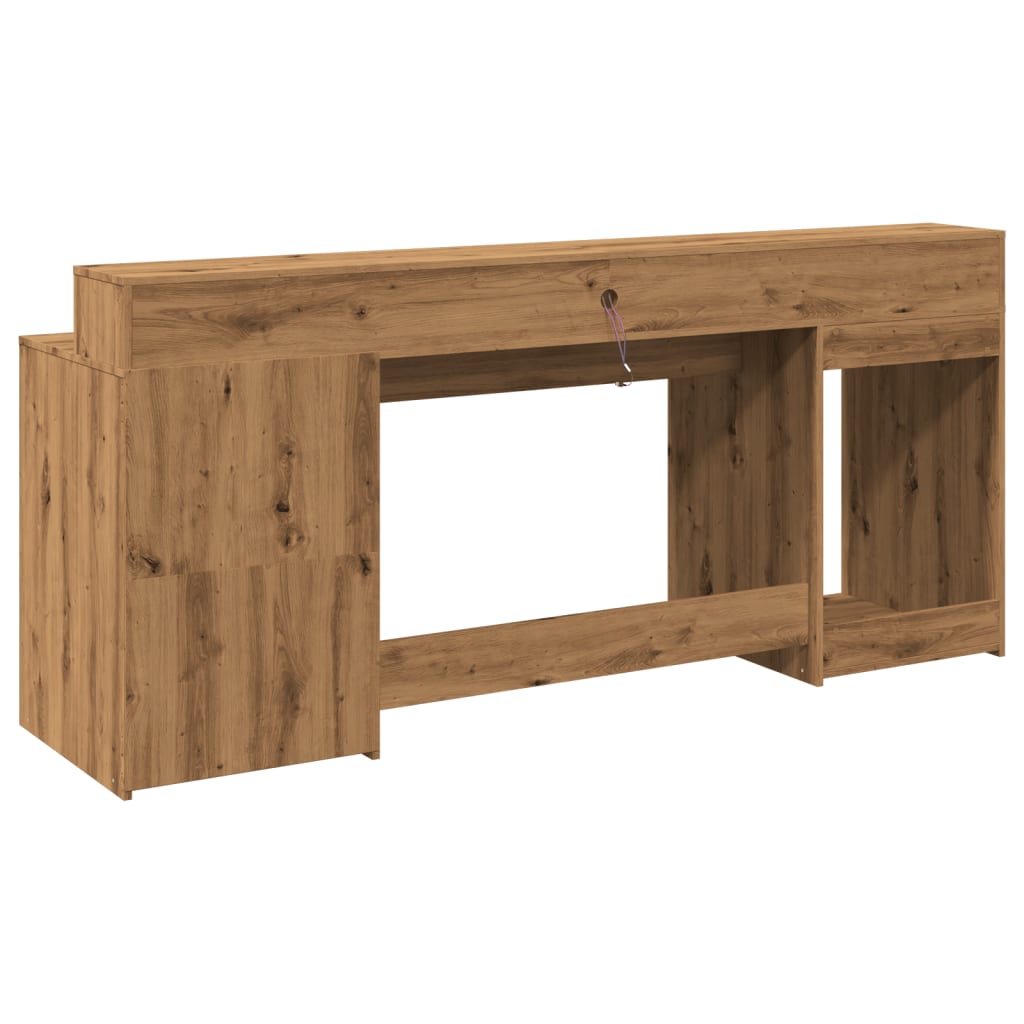 Desk with LED lighting 200x55x91 cm wood artisanal oak