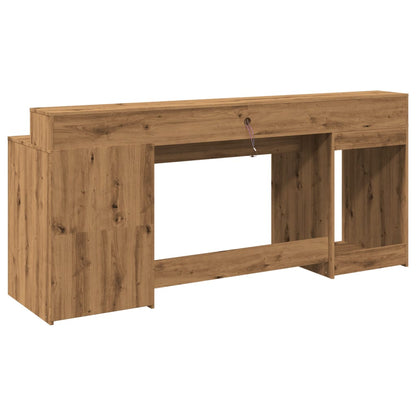 Desk with LED lighting 200x55x91 cm wood artisanal oak