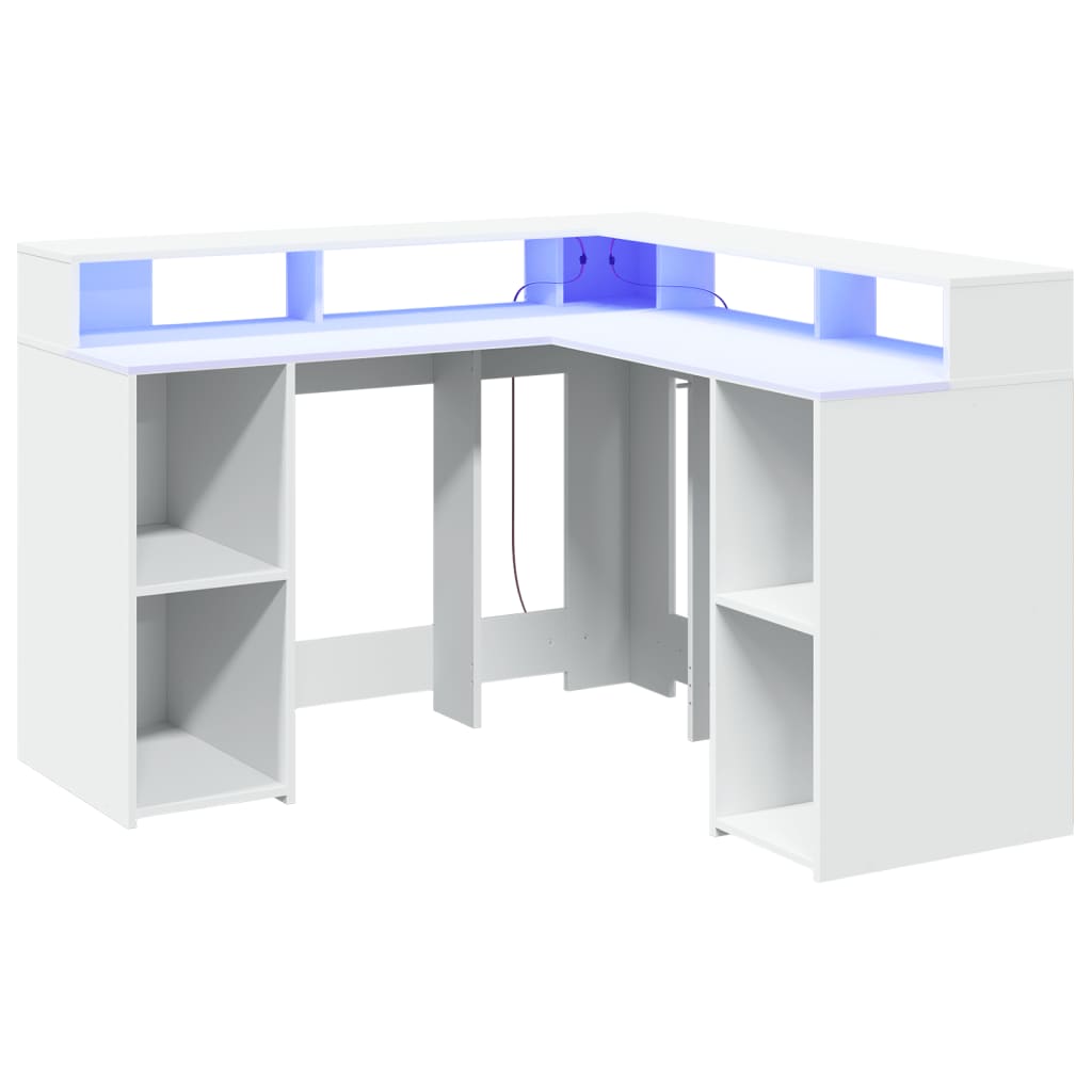 Desk with LED lighting 130x130x91 cm processed wood white