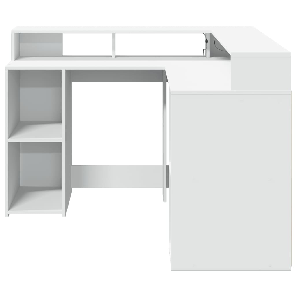 Desk with LED lighting 130x130x91 cm processed wood white