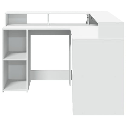 Desk with LED lighting 130x130x91 cm processed wood white
