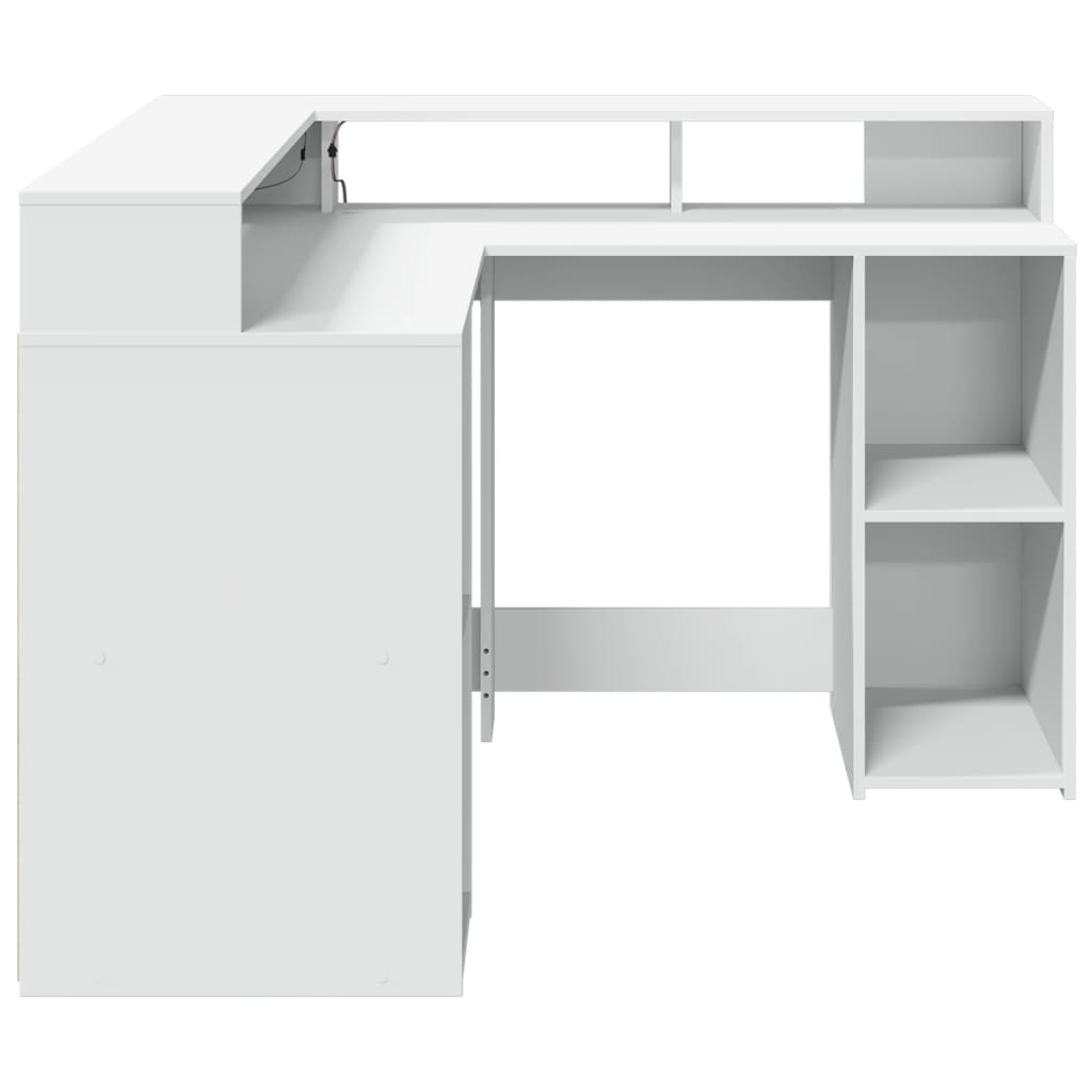 Desk with LED lighting 130x130x91 cm processed wood white