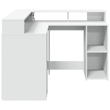 Desk with LED lighting 130x130x91 cm processed wood white
