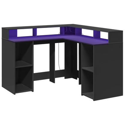 Desk with LED lighting 130x130x91 cm processed wood black