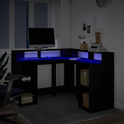 Desk with LED lighting 130x130x91 cm processed wood black