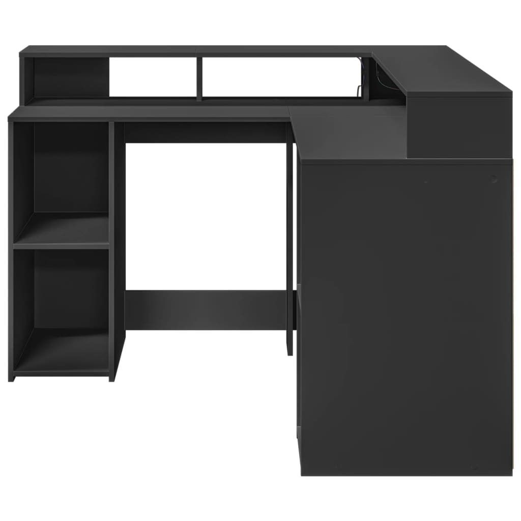 Desk with LED lighting 130x130x91 cm processed wood black