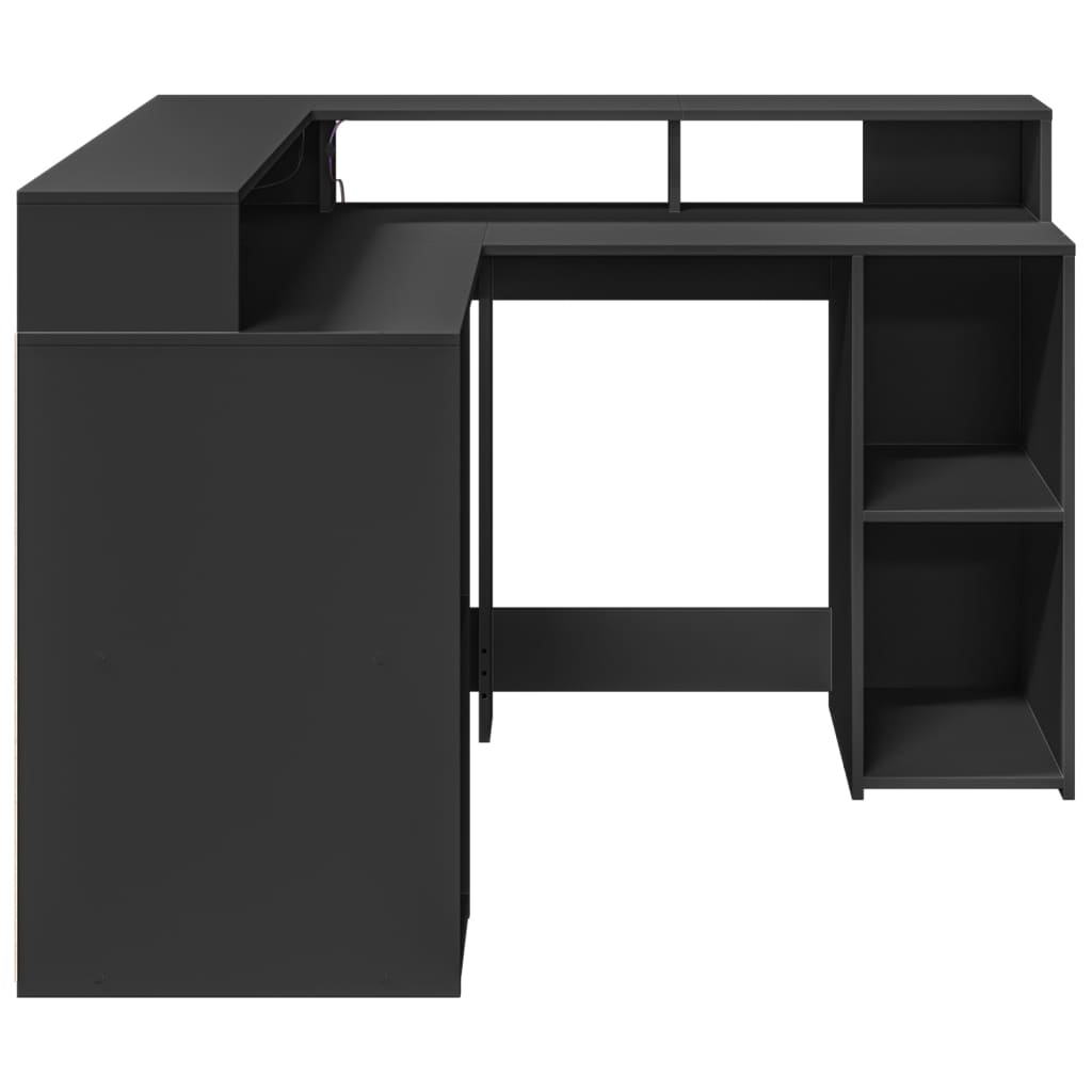 Desk with LED lighting 130x130x91 cm processed wood black