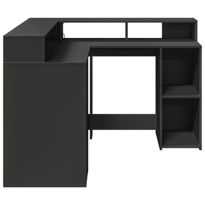 Desk with LED lighting 130x130x91 cm processed wood black
