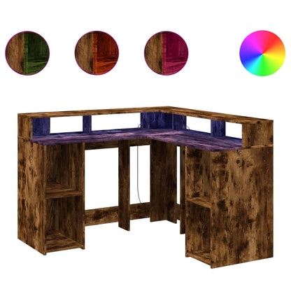 Desk with LED lighting 130x130x91 cm wood smoked oak
