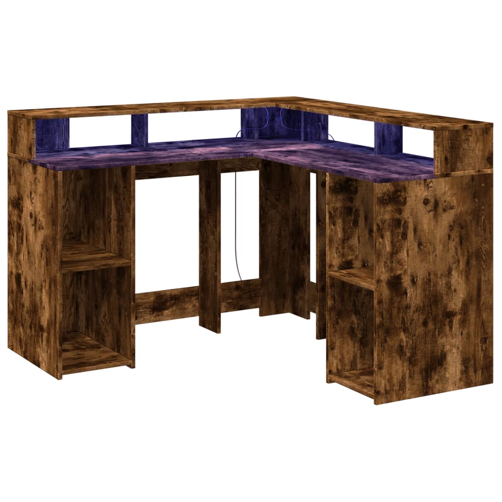 Desk with LED lighting 130x130x91 cm wood smoked oak