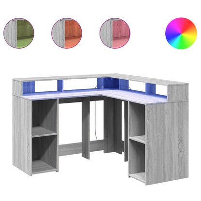 Desk with LED lighting 130x130x91 cm wood gray sonoma