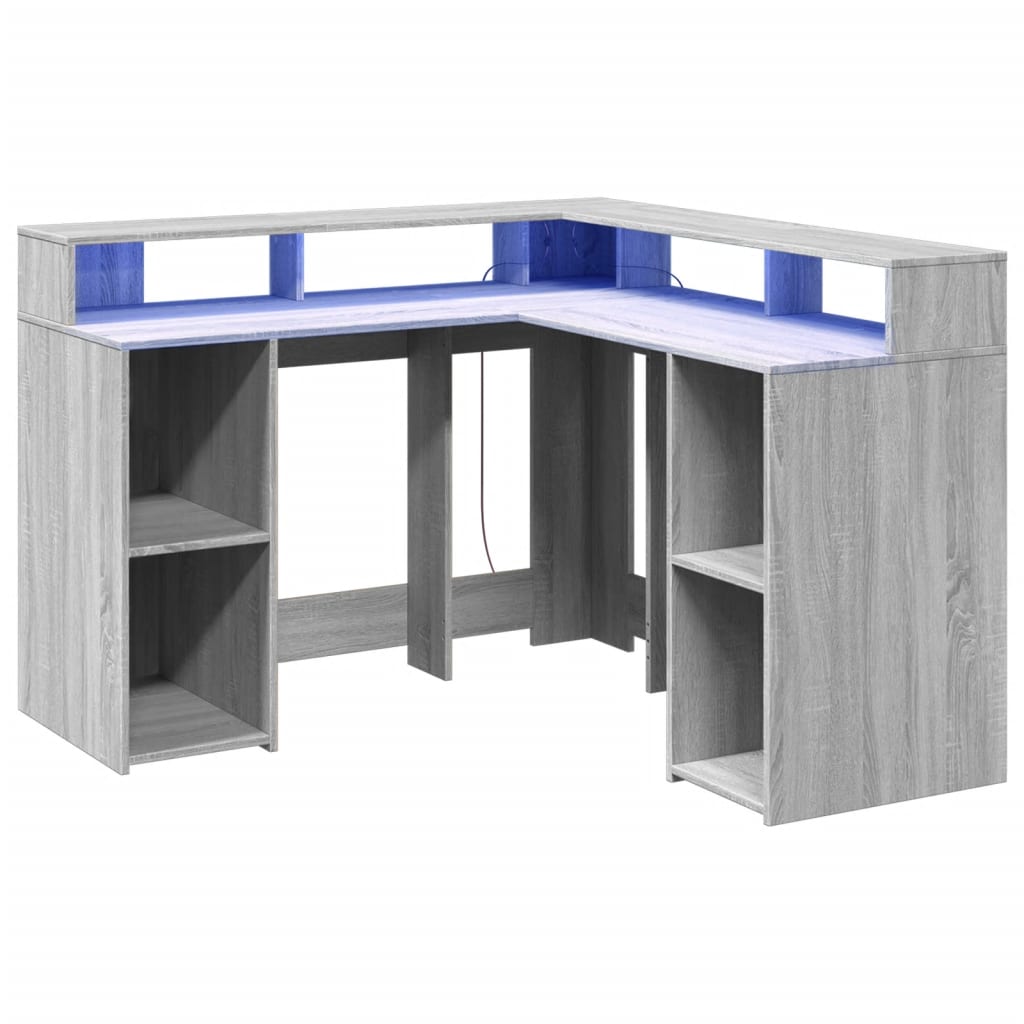 Desk with LED lighting 130x130x91 cm wood gray sonoma