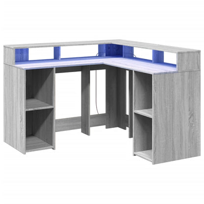 Desk with LED lighting 130x130x91 cm wood gray sonoma