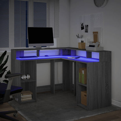 Desk with LED lighting 130x130x91 cm wood gray sonoma