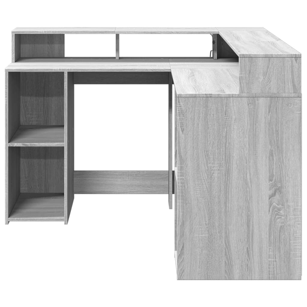 Desk with LED lighting 130x130x91 cm wood gray sonoma
