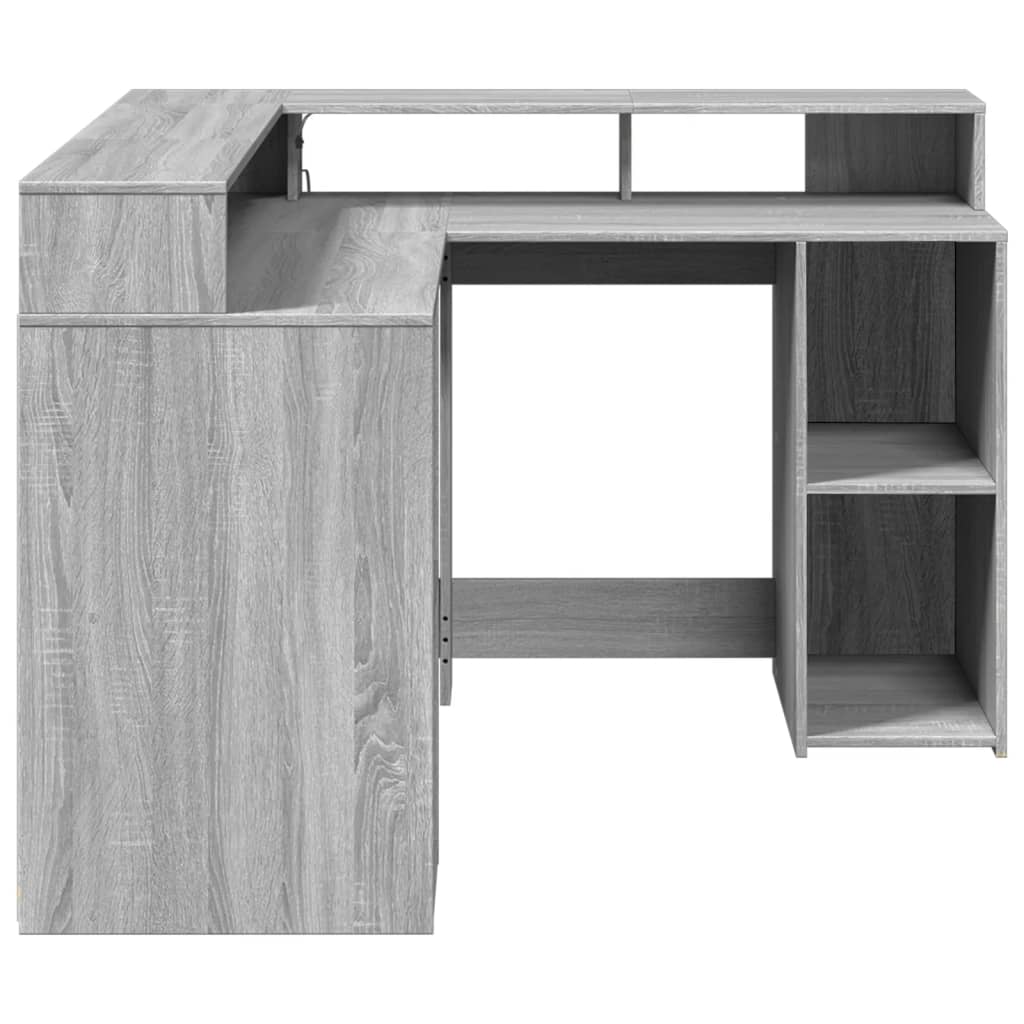 Desk with LED lighting 130x130x91 cm wood gray sonoma