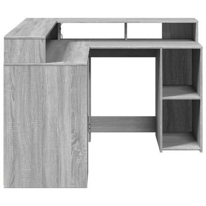 Desk with LED lighting 130x130x91 cm wood gray sonoma