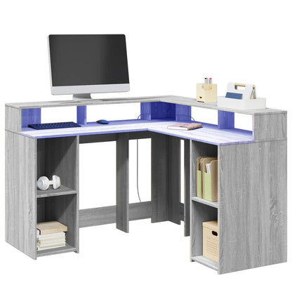 Desk with LED lighting 130x130x91 cm wood gray sonoma