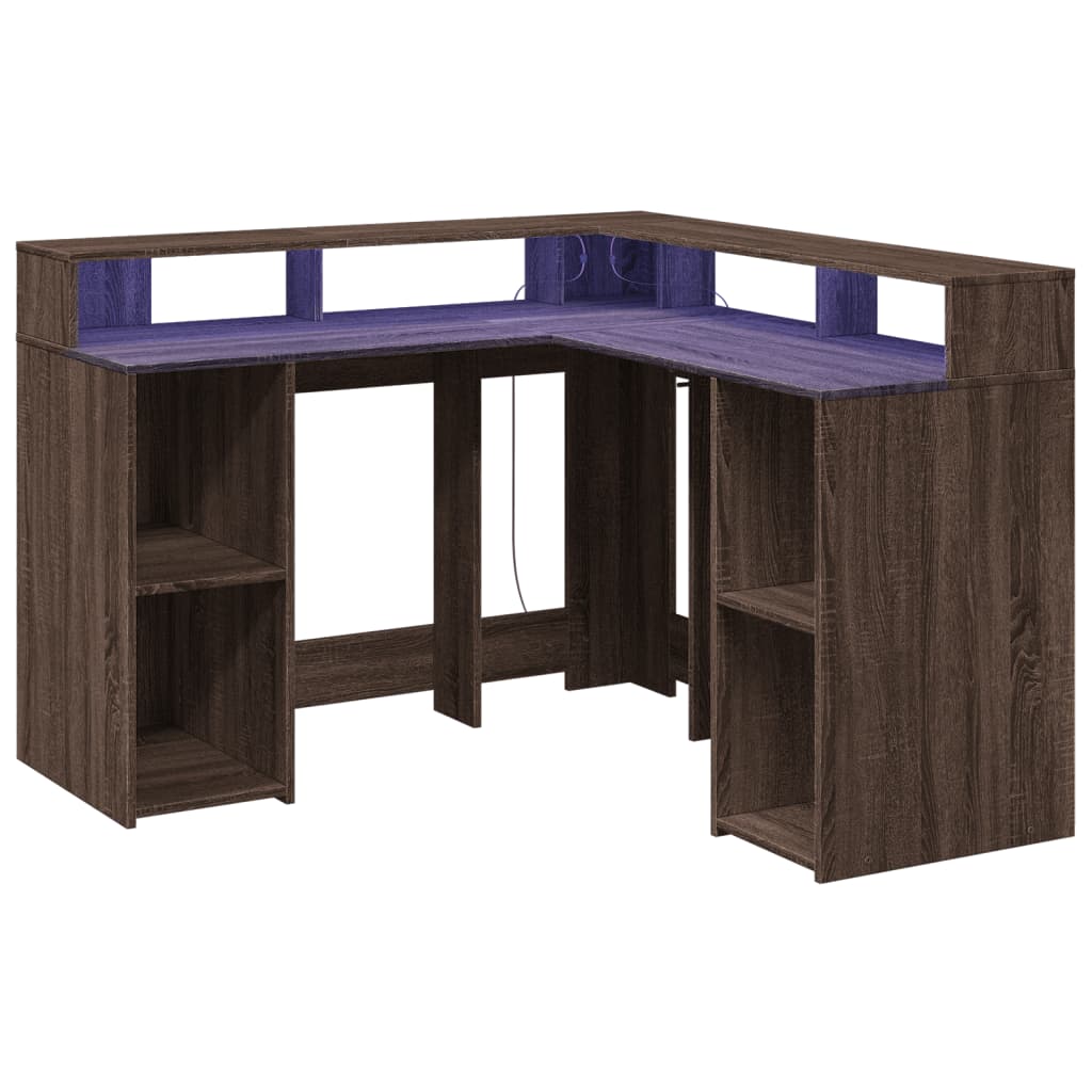 Desk with LED lighting 130x130x91 cm wood brown oak color