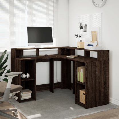 Desk with LED lighting 130x130x91 cm wood brown oak color