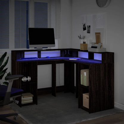 Desk with LED lighting 130x130x91 cm wood brown oak color