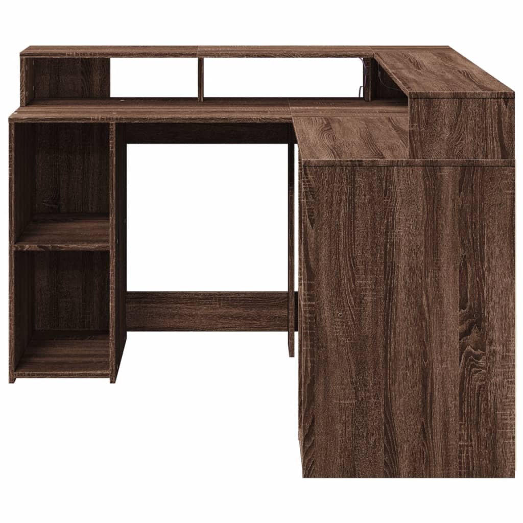 Desk with LED lighting 130x130x91 cm wood brown oak color