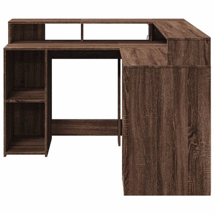 Desk with LED lighting 130x130x91 cm wood brown oak color