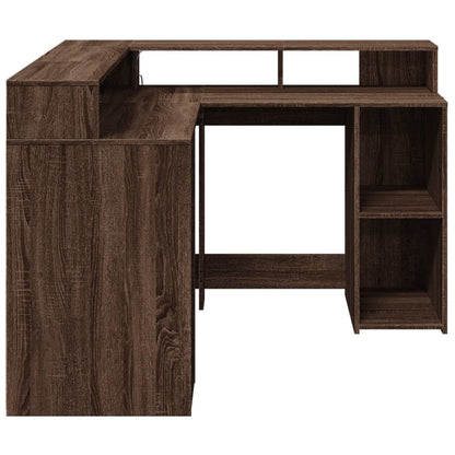 Desk with LED lighting 130x130x91 cm wood brown oak color
