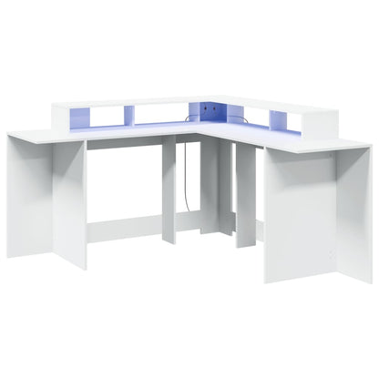 Desk with LED lighting 152x152x91 cm processed wood white