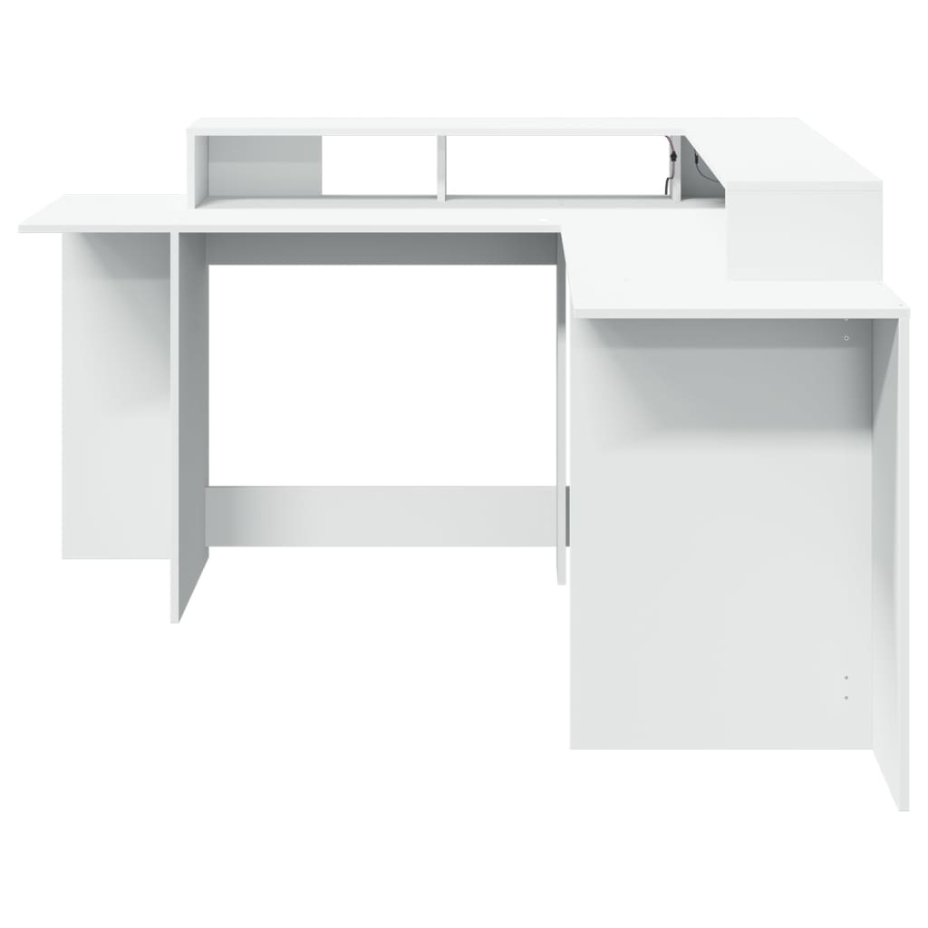 Desk with LED lighting 152x152x91 cm processed wood white
