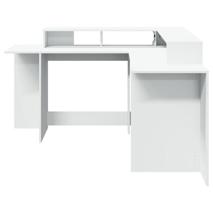 Desk with LED lighting 152x152x91 cm processed wood white