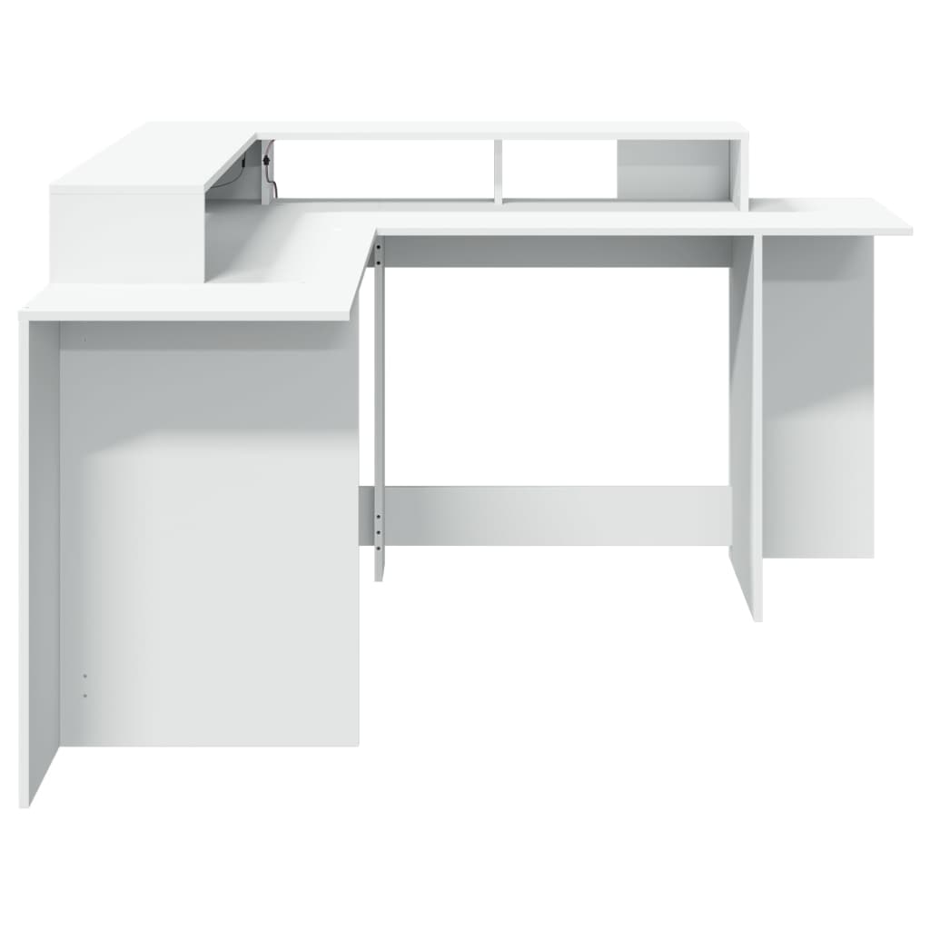 Desk with LED lighting 152x152x91 cm processed wood white