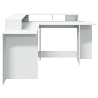 Desk with LED lighting 152x152x91 cm processed wood white