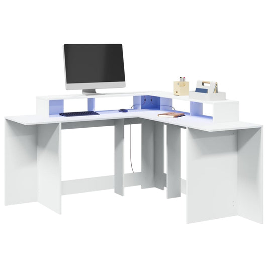 Desk with LED lighting 152x152x91 cm processed wood white