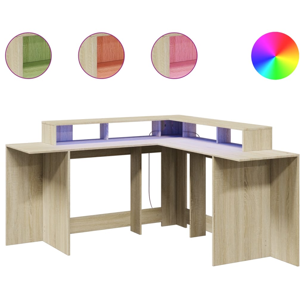 Desk with LED lighting 152x152x91 cm wood sonoma oak color