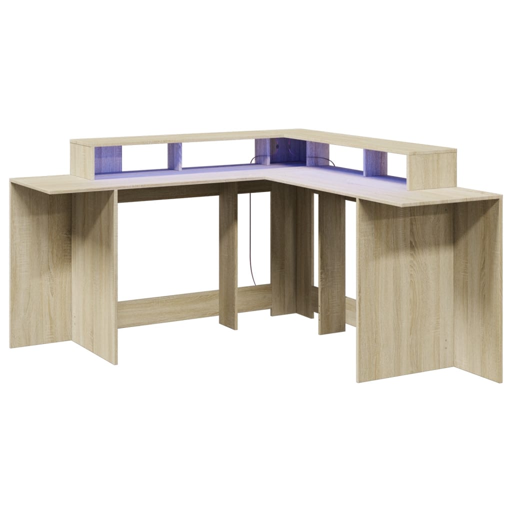 Desk with LED lighting 152x152x91 cm wood sonoma oak color