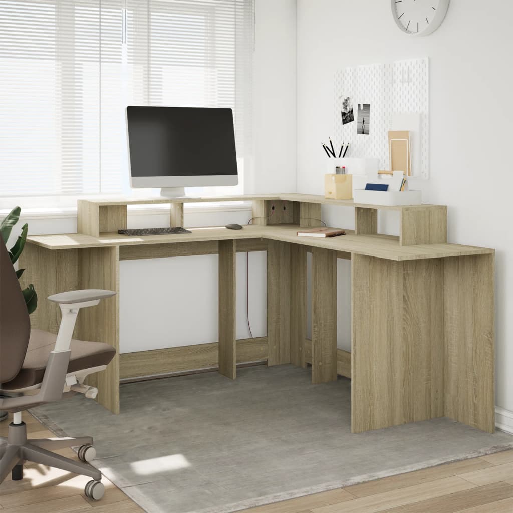 Desk with LED lighting 152x152x91 cm wood sonoma oak color