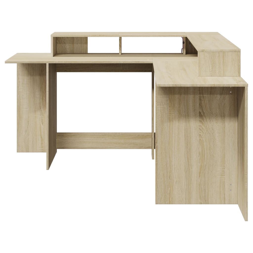 Desk with LED lighting 152x152x91 cm wood sonoma oak color