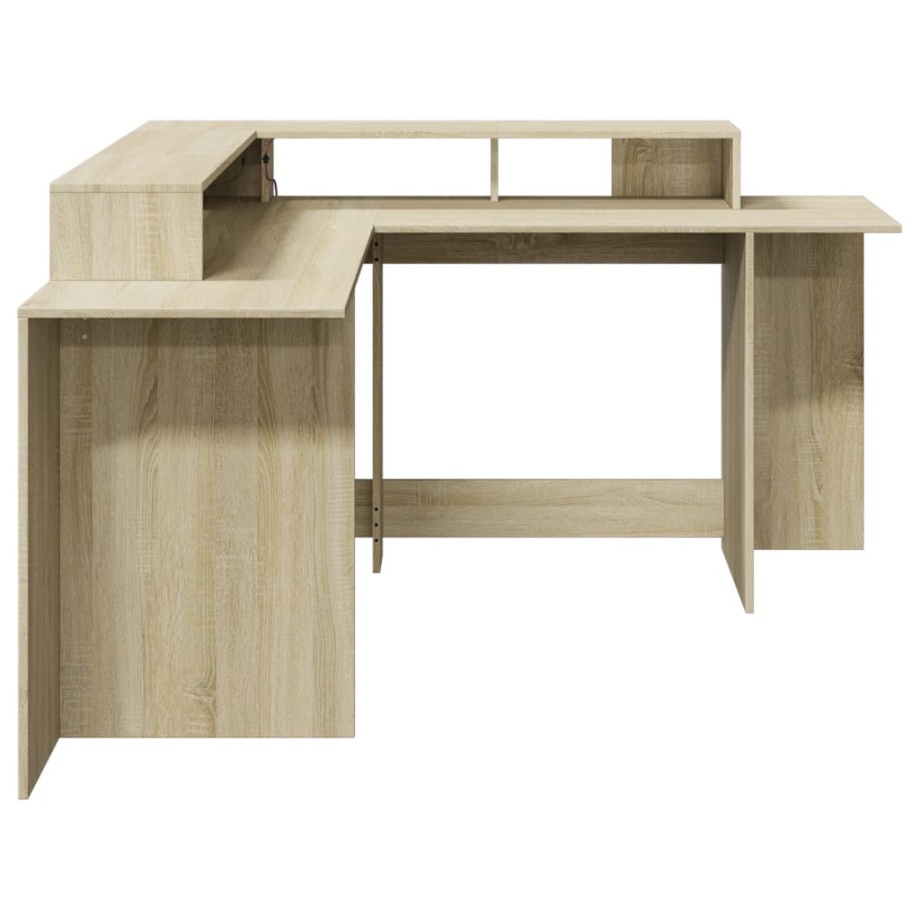 Desk with LED lighting 152x152x91 cm wood sonoma oak color
