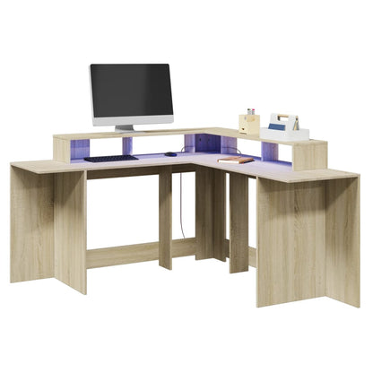 Desk with LED lighting 152x152x91 cm wood sonoma oak color