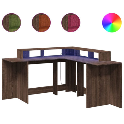 Desk with LED lighting 152x152x91 cm wood brown oak color
